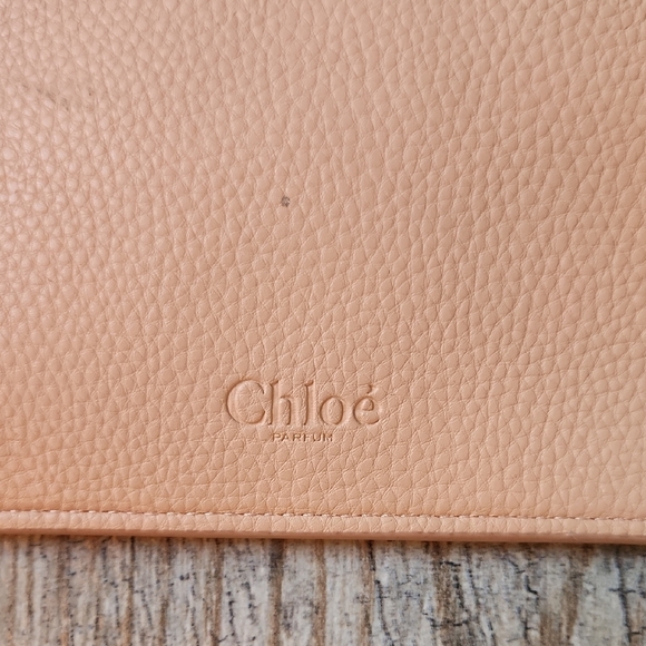Chloè Parfum Small Zipper Cosmetics Bag Peach Color with gold zipper pull charm. - Picture 2 of 5